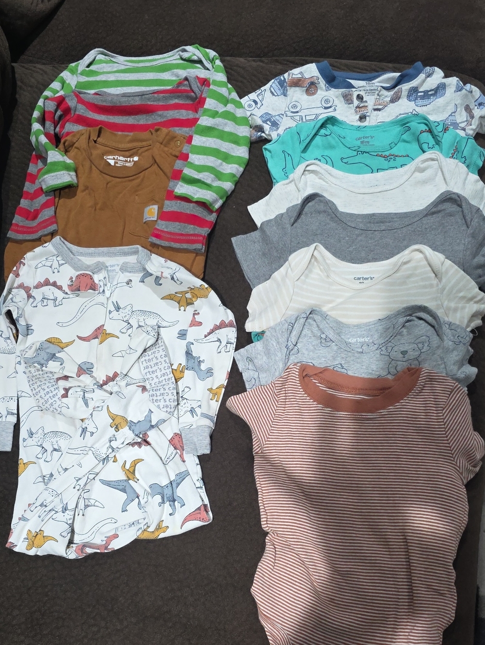 Multi-Pack 18 Month Onesies LS&SS - Mixed Colors 1- Carhartt LS, 9 Carters SL&LS